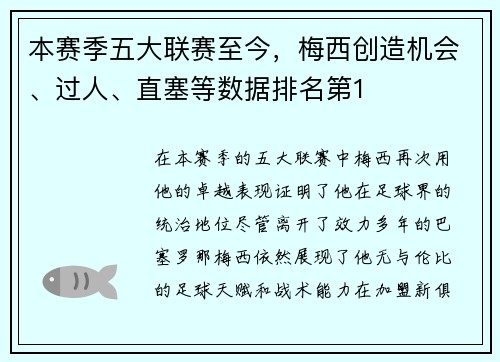 本赛季五大联赛至今，梅西创造机会、过人、直塞等数据排名第1